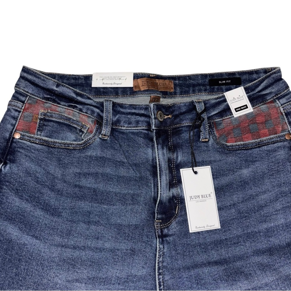 Judy Blue High Waist Slim Fit Jeans Buffalo Plaid PocketStretch Denim Size 13/31 - Picture 3 of 8